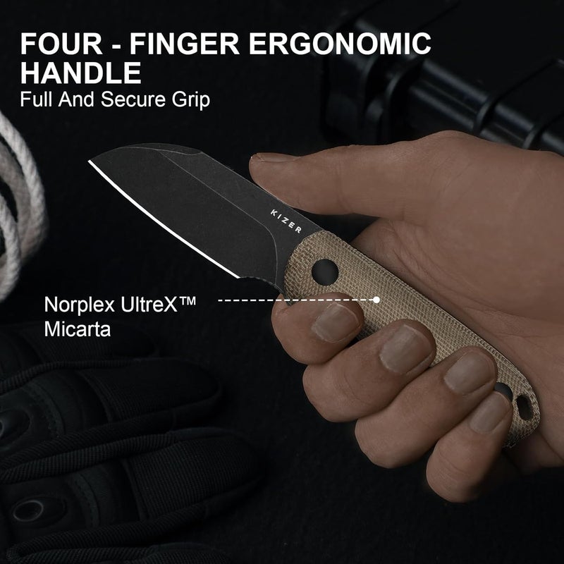 KIZER Drop Bear Fixed Blade Knife, 2.56" AEB-L Blade EDC Camping Knife with Norplex UltreX™ Brown Micarta Handle & Built-in Tools, Small Hunting Survival Knives with Adjustable Kydex Sheath, 1093A2 - Image 5